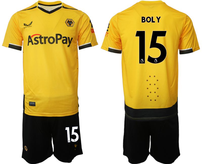 Men 2022-2023 Club Wolverhampton Wanderers home yellow 15 Soccer Jersey